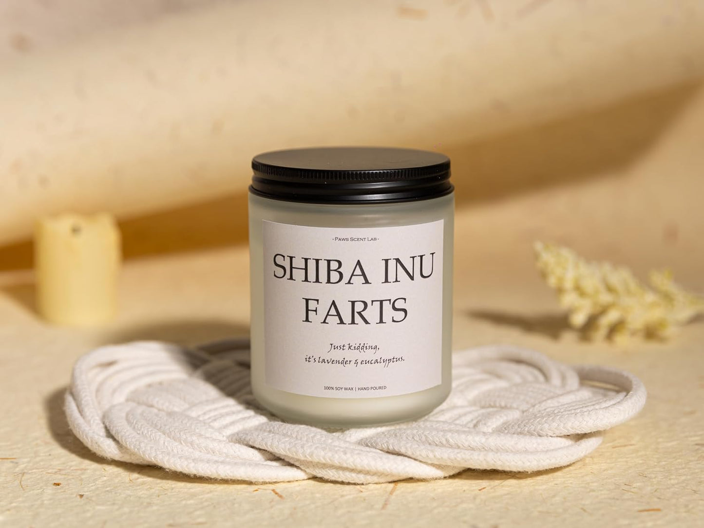 Shiba Inu Gifts & Decor, Dog Farts Candle, Dog Mom Gifts for Women - Lavender & Eucalyptus, Crafted by Natural Soy Wax & Natural Essential Oils, 7OZ