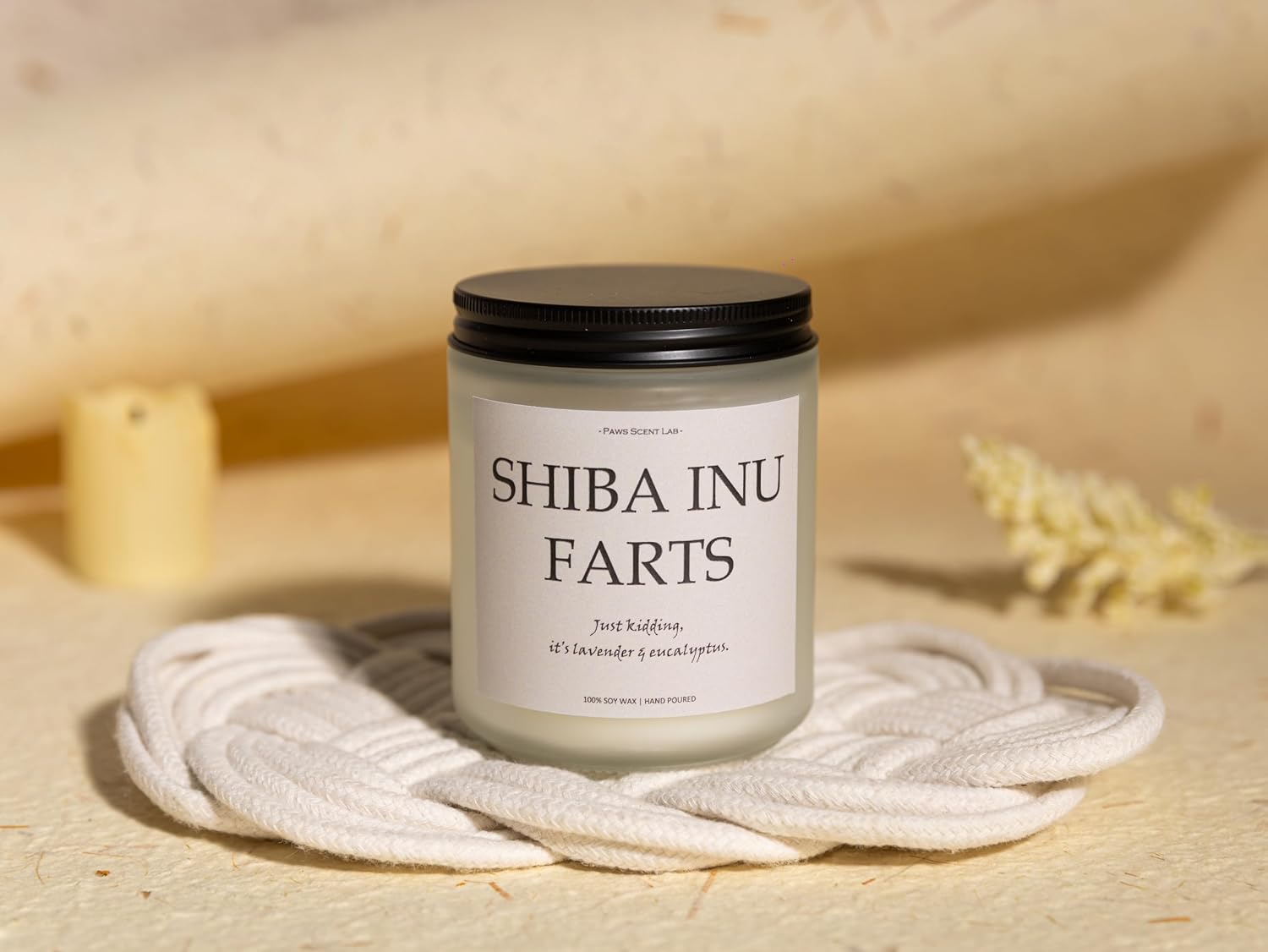 Shiba Inu Gifts & Decor, Dog Farts Candle, Dog Mom Gifts for Women - Lavender & Eucalyptus, Crafted by Natural Soy Wax & Natural Essential Oils, 7OZ