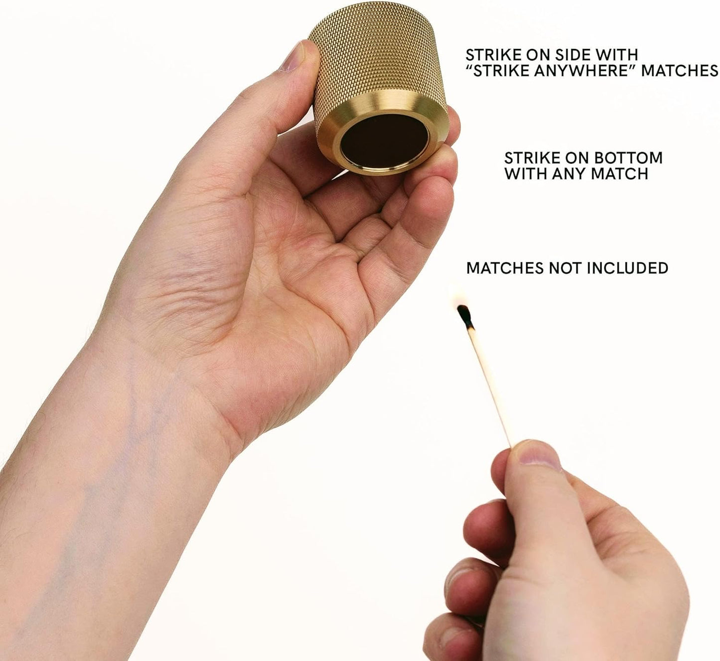 Match Holder with Striker - with Bonus Incense Holder - 100% Solid Brass Match Striker and Holder - A Modern Décor Match Cloche - Matches Not Included
