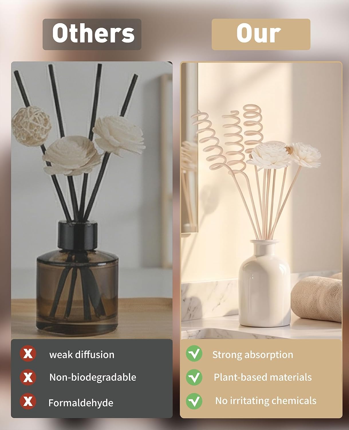 21PCS Reed for Diffuser Sticks, Natural Rattan Flowers Fragrance Diffusers for Home Office Bedroom Bathroom Decor