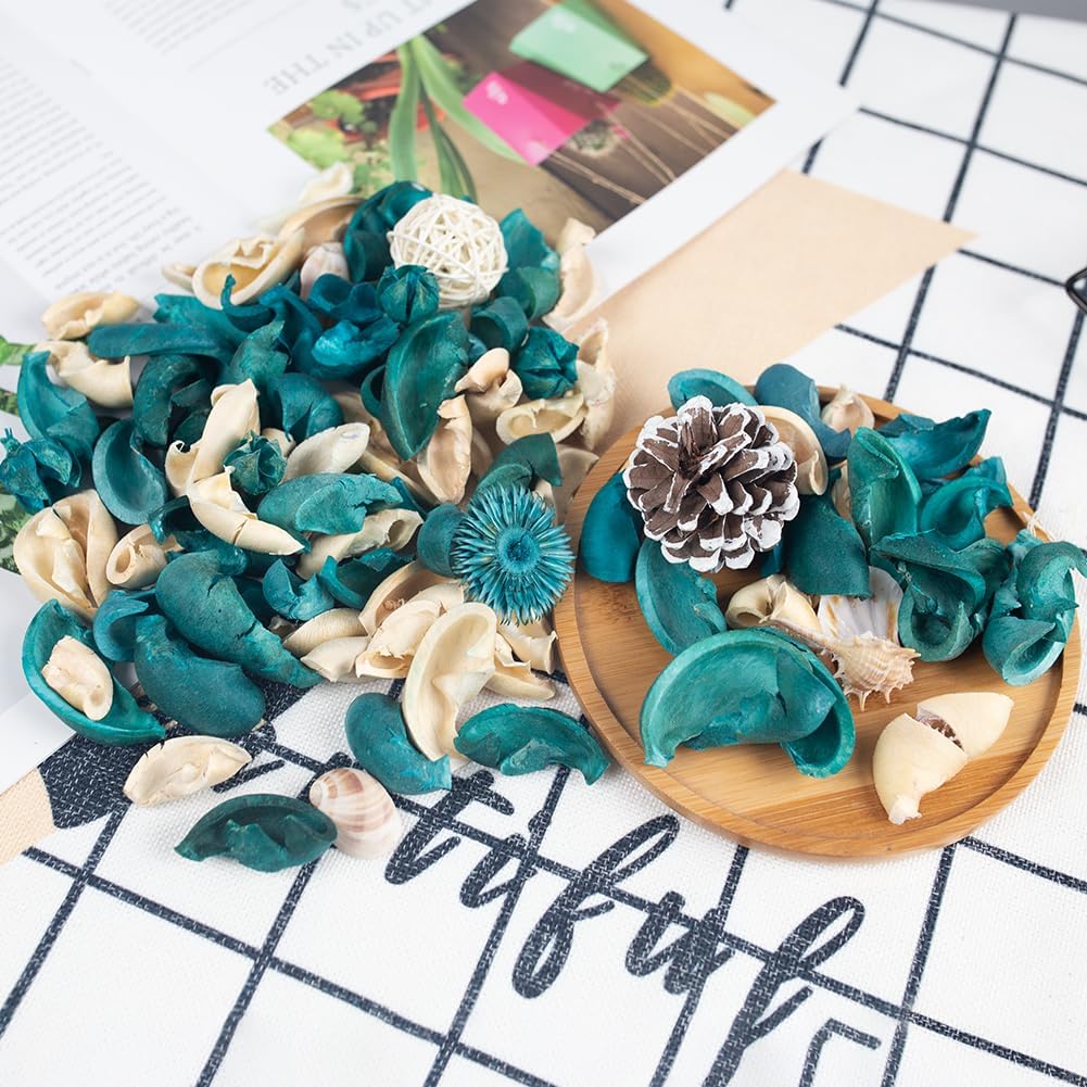 DomeStar Sea Shell Potpourri Bag, Ocean Breeze Scented Dried Flower Potpourri Bowl Filler, Turquoise Vase Filler, Home Fragrance Sachet Petal, Seashell Beach Coastal Bathroom Decor