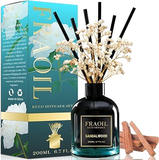 Sandalwood Reed Diffuser, Reed Diffuser Set 6.7 fl oz (200 ml) with 6 Reed Sticks, Home Fragrance Reed Diffuser for Bathroom Shelf House Bedroom Office Decor