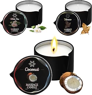 3 Pack Massage Oil Candles, Low Temp Soy Based Massage Candle Set, Assorted Scents for Massage Therapy, Relaxation & Home Spa Self Care