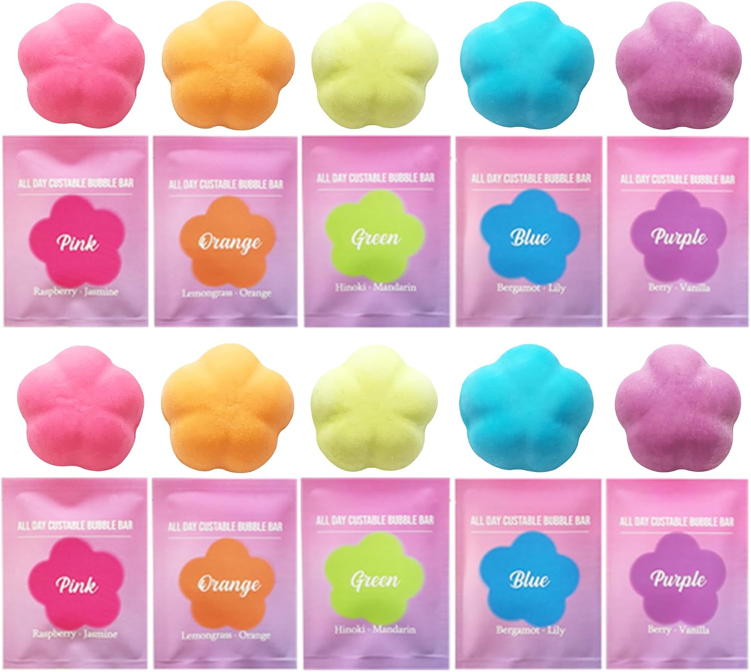 Bubble Bar 10 Pack Set - Moisturizing with 1,500mg Shea Butter, 6 Signature Scents, Gentle Formula for Sensitive Skin, Individually Sealed, Includes Foaming Net, Net Wt. 10.5 oz
