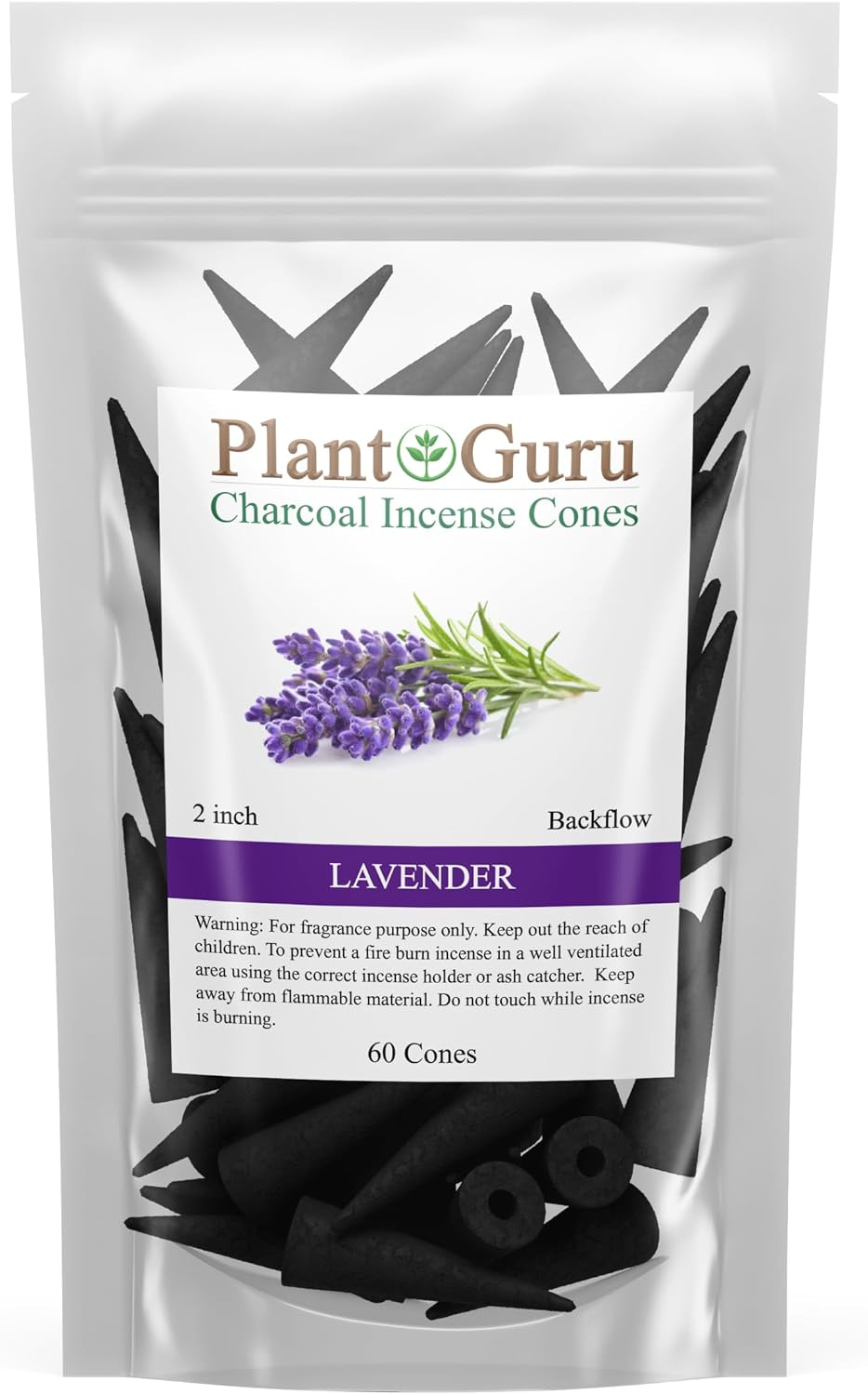 Lavender Charcoal Incense Cones 2" BACKFLOW - 60 Pack Bulk - Natural Scented Cones Handmade Hand Dipped
