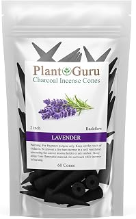 Lavender Charcoal Incense Cones 2" BACKFLOW - 60 Pack Bulk - Natural Scented Cones Handmade Hand Dipped