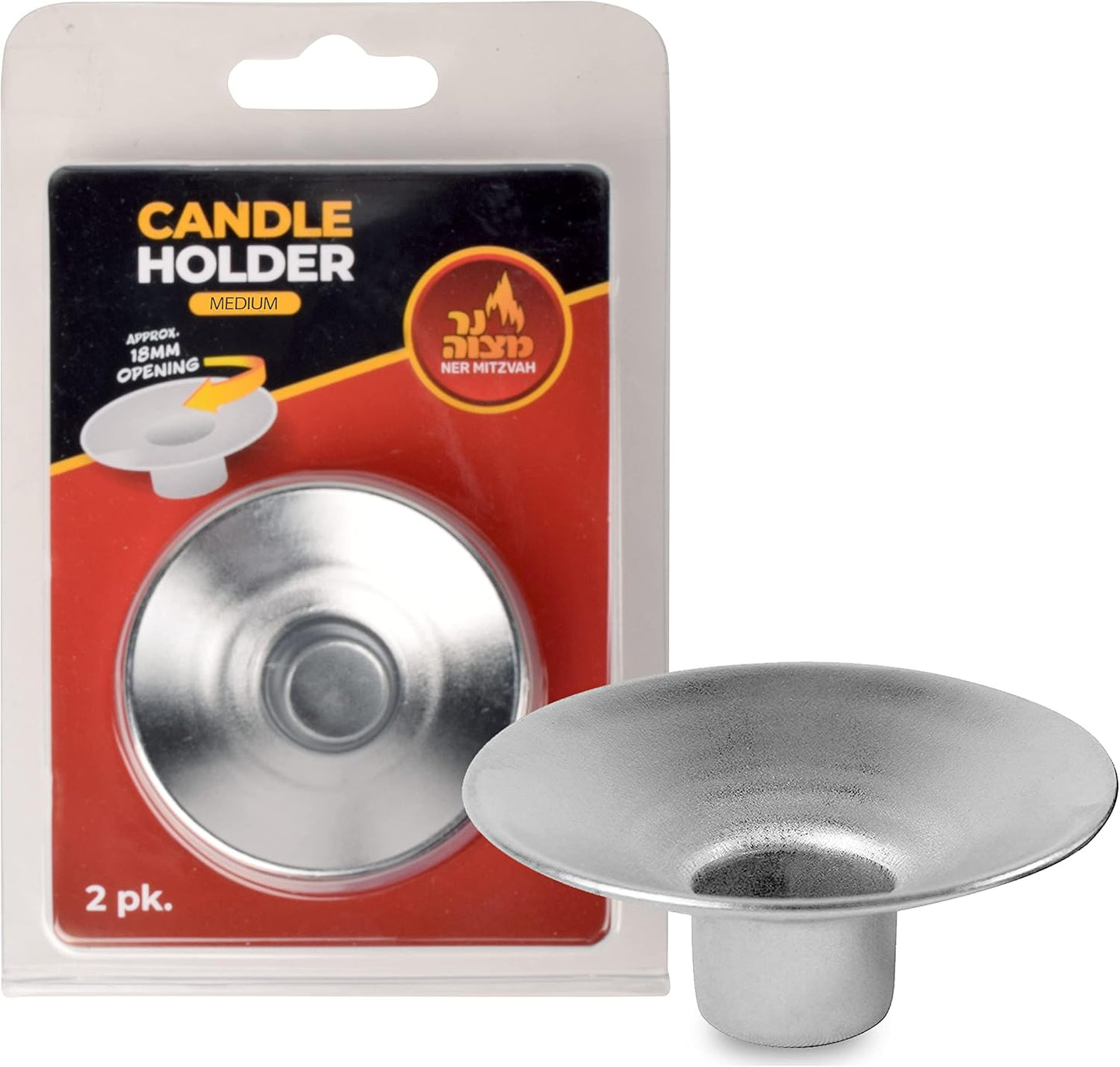 Ner Mitzvah Reusable Metal Candlestick Liners and Drip Guards - Medium Nickel Plated Candle Holder Protector Bobeches - Silver - 2 Pack