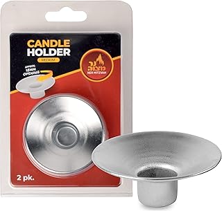Ner Mitzvah Reusable Metal Candlestick Liners and Drip Guards - Medium Nickel Plated Candle Holder Protector Bobeches - Silver - 2 Pack