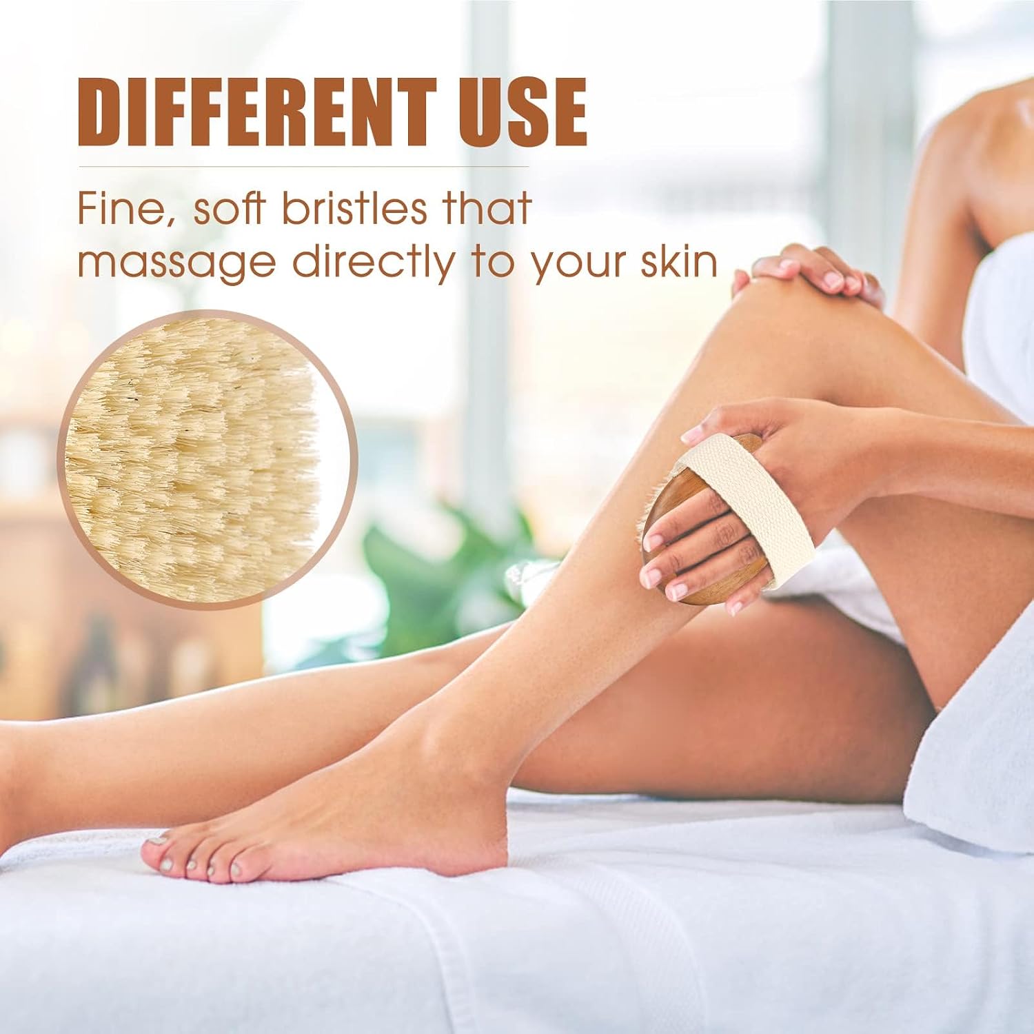 SAMEBUTECOBody Brush Solid Acacia Wood Boar Long Bristles Bath Brush for Skin Exfoliation,Lymphatic Drainage Improvement Oval Shape Dry Brush Comfort to Hold Works