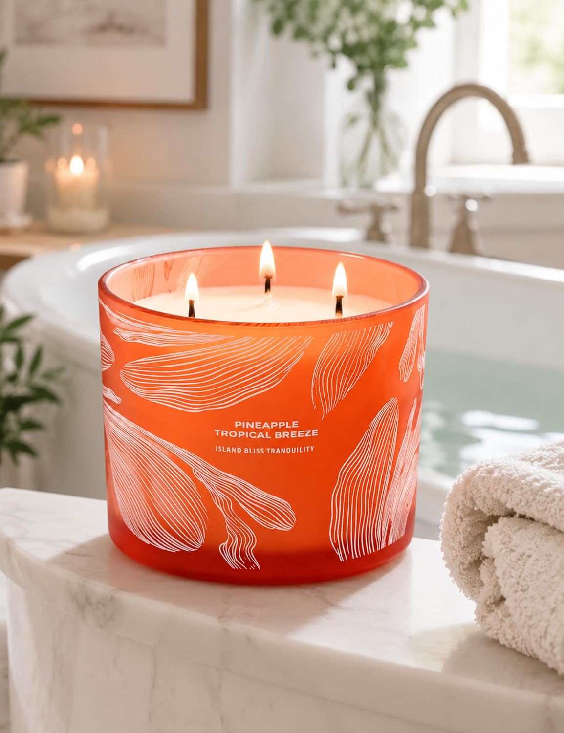 Pineapple Tropical Breeze 3 Wick Candle for Home Scented | 14.5 oz Large Soy Candle | Tropical Pineapple Fruit Summer Scented Candle | Fruity Aromatherapy Candles | Beach Gift for Women & Men