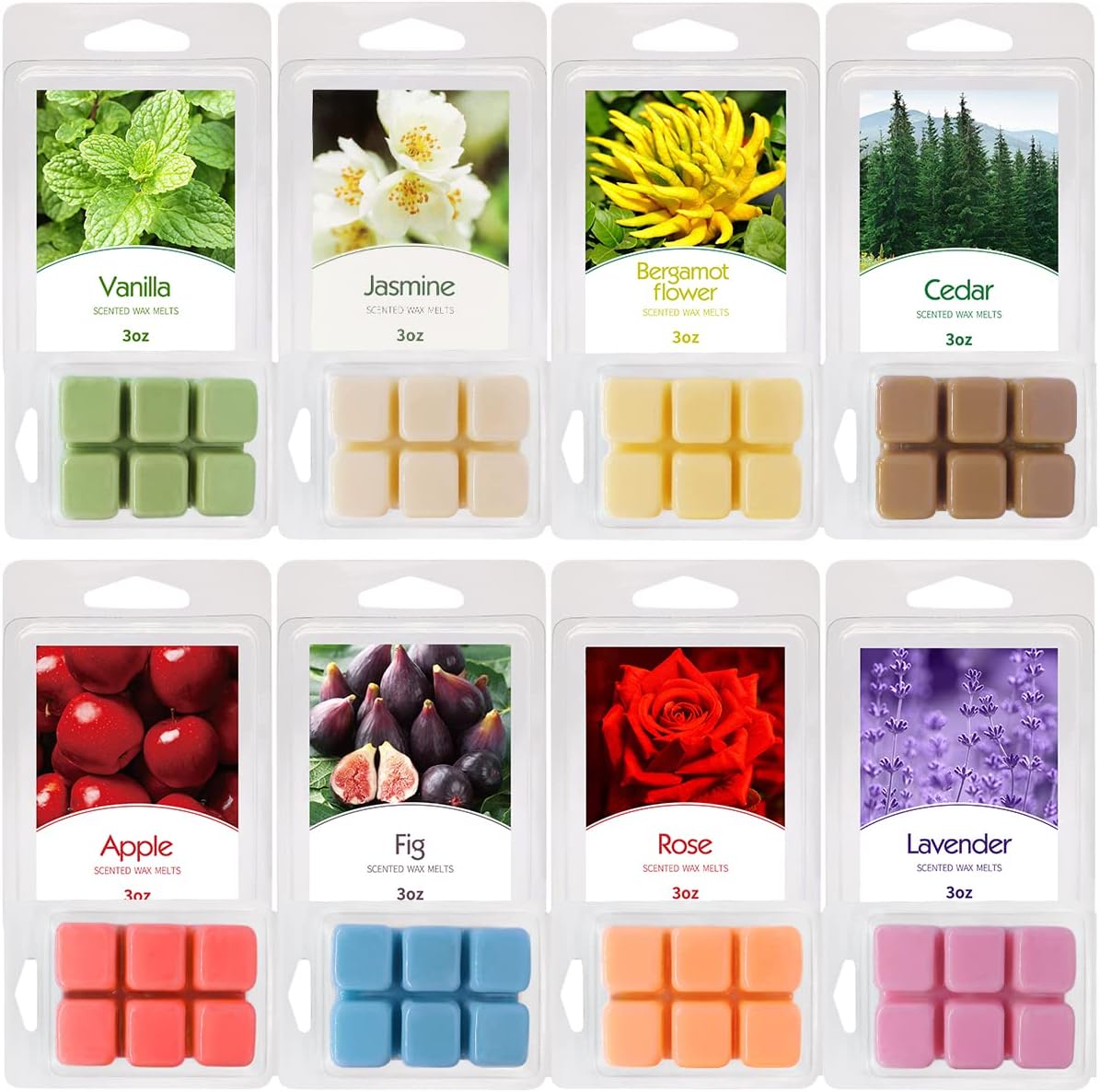 8 Packs Scented Wax Melts Set, Strong Aroma Wax Tarts with 8 Fragrances, 3.0oz Variety Wax Cubes