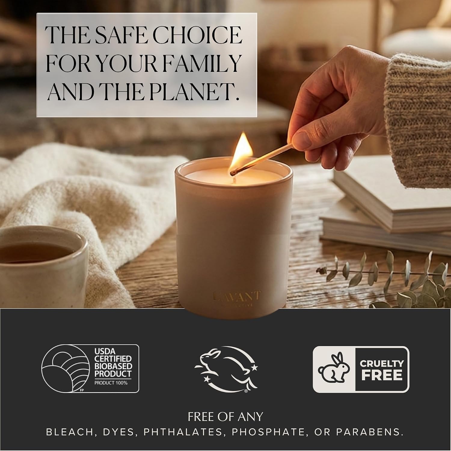 L'AVANT Collective Luxury Scented Candle | Clean-Burning Soy & Coconut Wax, Non-Toxic, 40 Hour Burn Time | Home Decor Candle in Minimal White Jar, Gift Ready | 8 oz | Ambre Santal