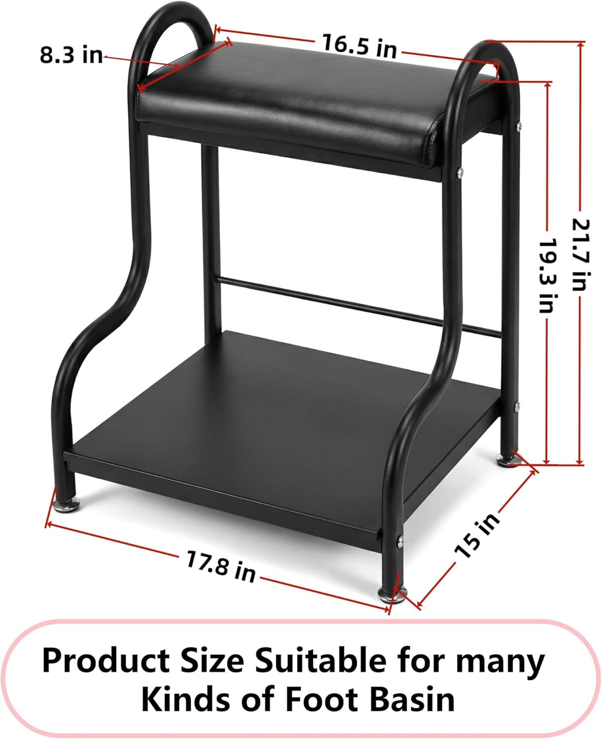 Foot Bath Spa Trolley Cart, Heavy-Duty Reinforced Frame Pedicure Stool with Magnifier Lamp Hole & Foot Rest, Ergonomic Multi-Purpose Foot Massage Manicure Station for Salon/Home, Black
