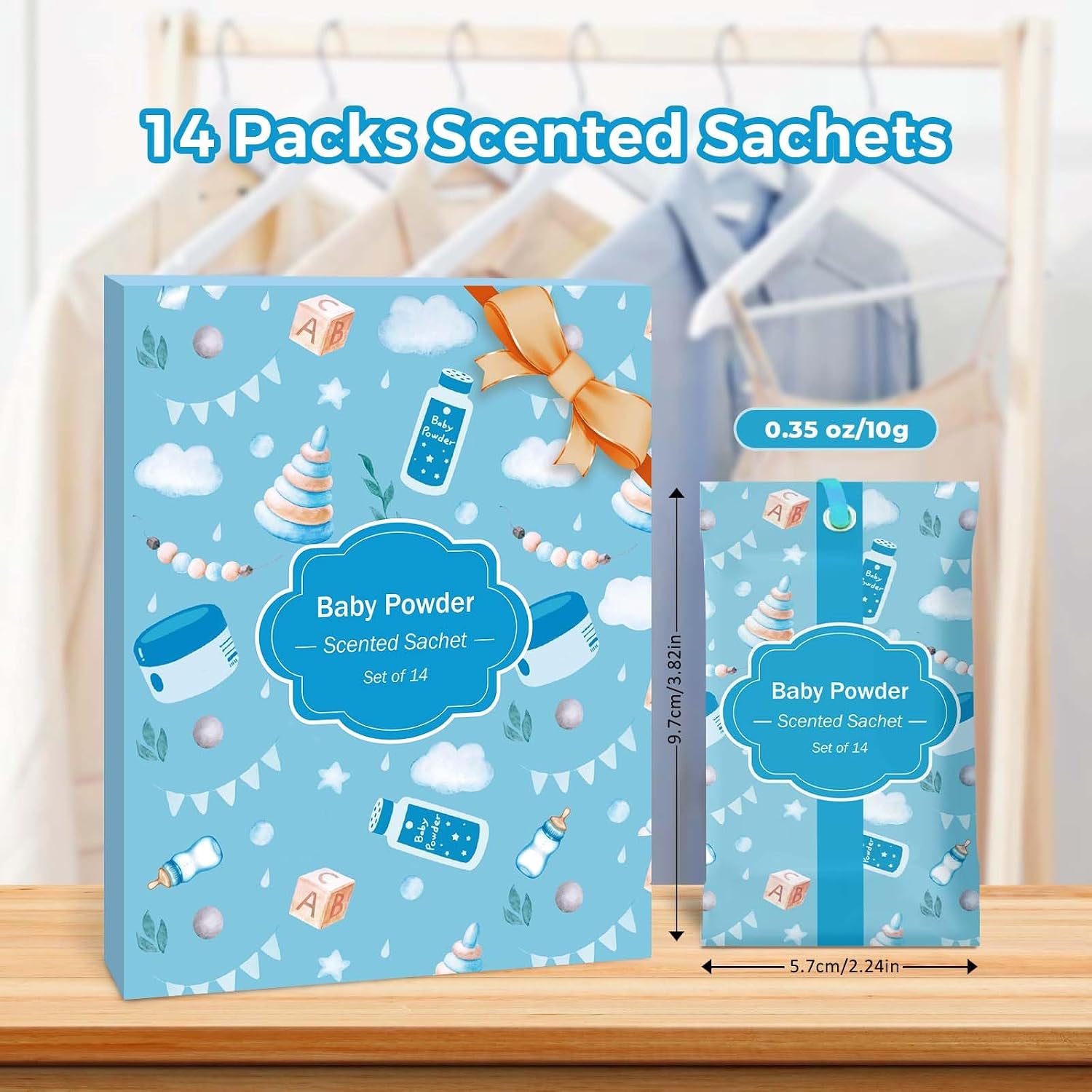 SCENTORINI Scented Sachets for Drawers and Closets, Baby Powder Scent 14 Pack, Long-Lasting Sachets Bags Wardrobe Freshener for Drawers, Closets, Handbags, Suitcases