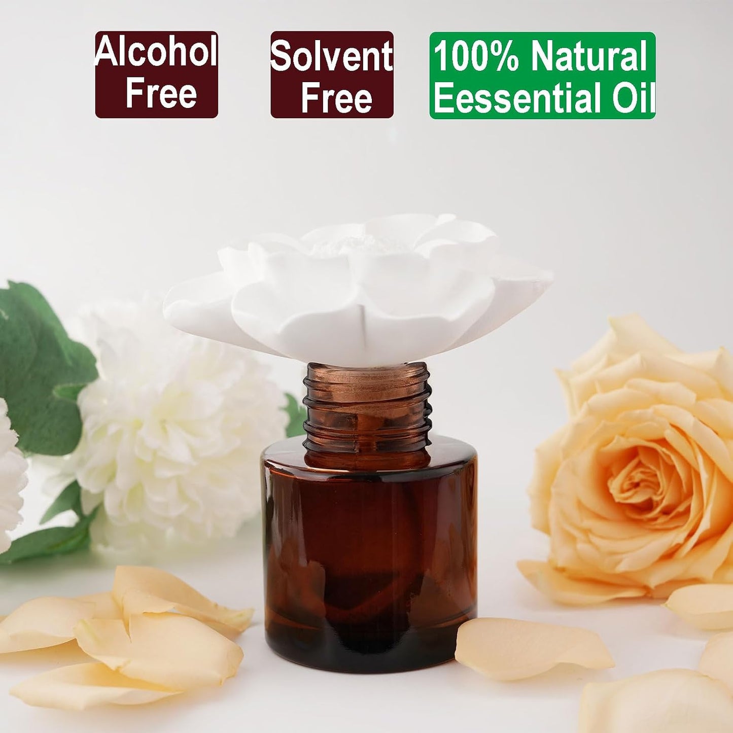 Room Scen Gift Set, Essential Oil Magnolia Breeze (1.7 fl.oz|50ml) and Diffuser, 60-Days Natural Air Freshener Non-Toxic Strong Fragrance Big Flower Diffuser Make Home Smell Good