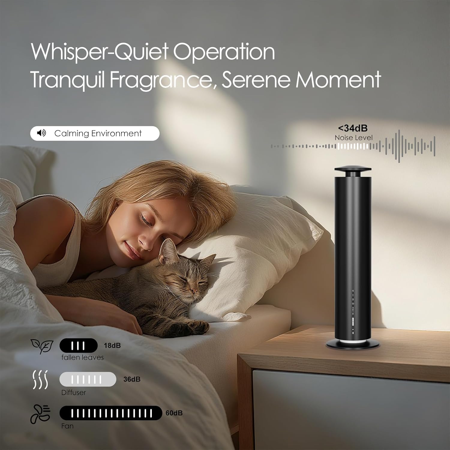 Somniare Waterless Essential Oil Diffuser, 1500 Sq. Ft Coverage Quiet Scent Diffusers for Homes, Hotels, Spas, Adjustable Mist, Included 5 Scent Oils(3.3OZ), Safe for Kids&Pets, Black
