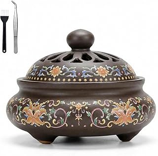 Ceramic Incense Burner, Coil Cone Enamel Incense Burner Holder, Tweezers & Brush Included - Perfect for Home, Office, Yoga, Meditation, SPA, or Tea Ceremony