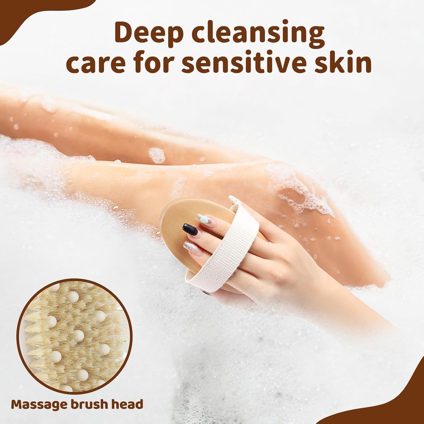 SAMEBUTECO 4 Pack Dry Body Brushing Brushes, Natural Bristle Exfoliating Scrub Brushes with Massage Nodes for Lymphatic Drainage, Skin Firming, Acne Treatment, and Cellulite Reduction