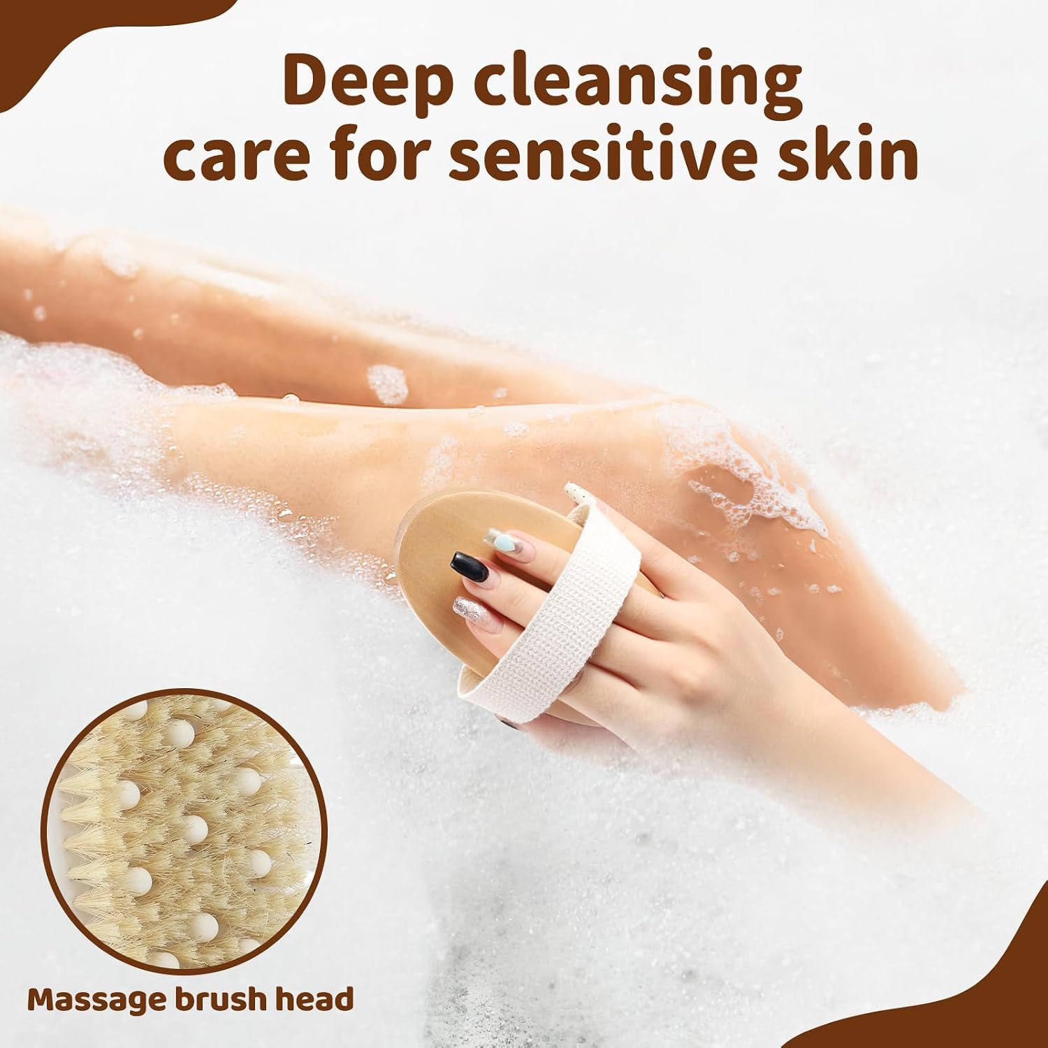 SAMEBUTECO 4 Pack Dry Body Brushing Brushes, Natural Bristle Exfoliating Scrub Brushes with Massage Nodes for Lymphatic Drainage, Skin Firming, Acne Treatment, and Cellulite Reduction