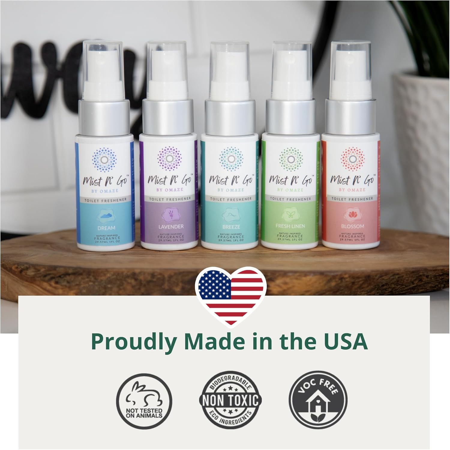 by Omaze Travel Toilet Spray Odor Eliminator - Toilet Freshener for Bathroom Air Deodorizer - Clean Mix, Travel Size (3x1oz)