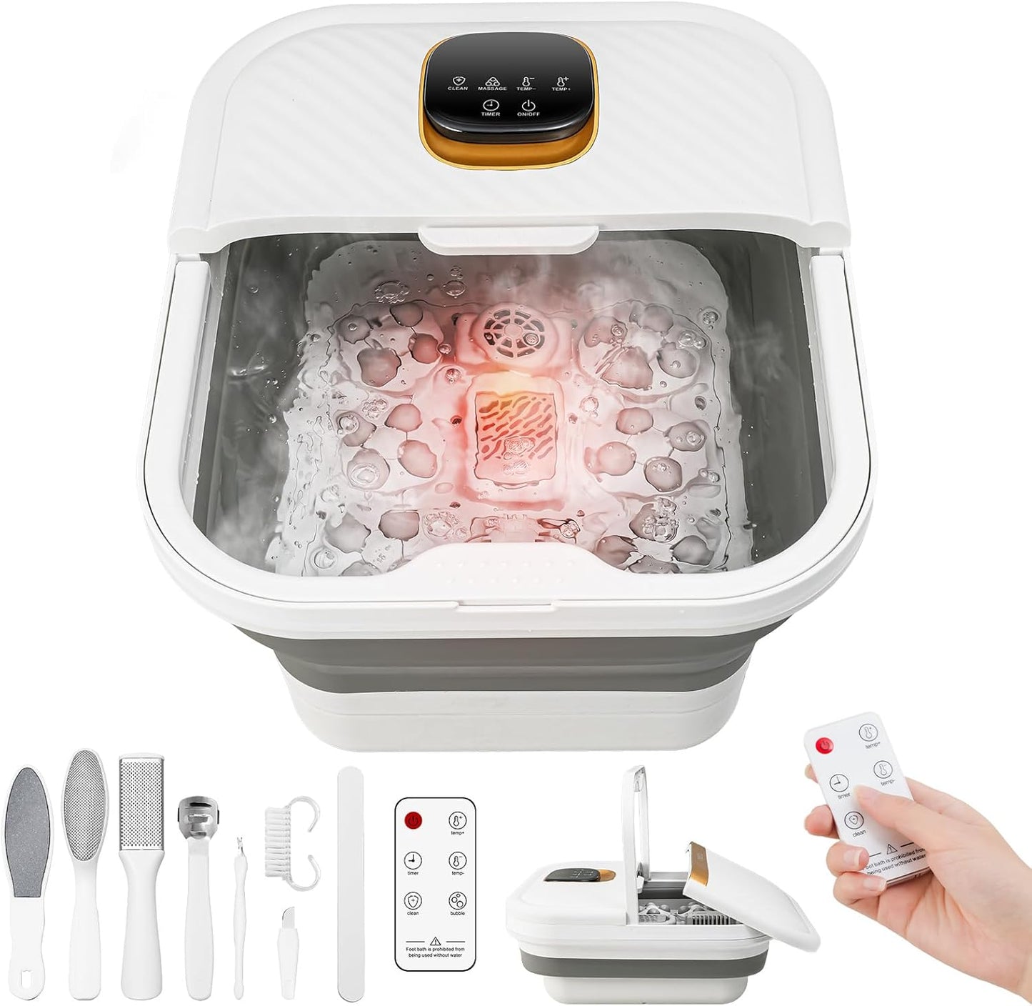 UNIFULL Collapsible Foot Spa Bath with Heat, Motorized Massager, Touch Screen, Foot Pedicure Kit, Temperature Control, Pedicure Foot Spa, Foot Bath