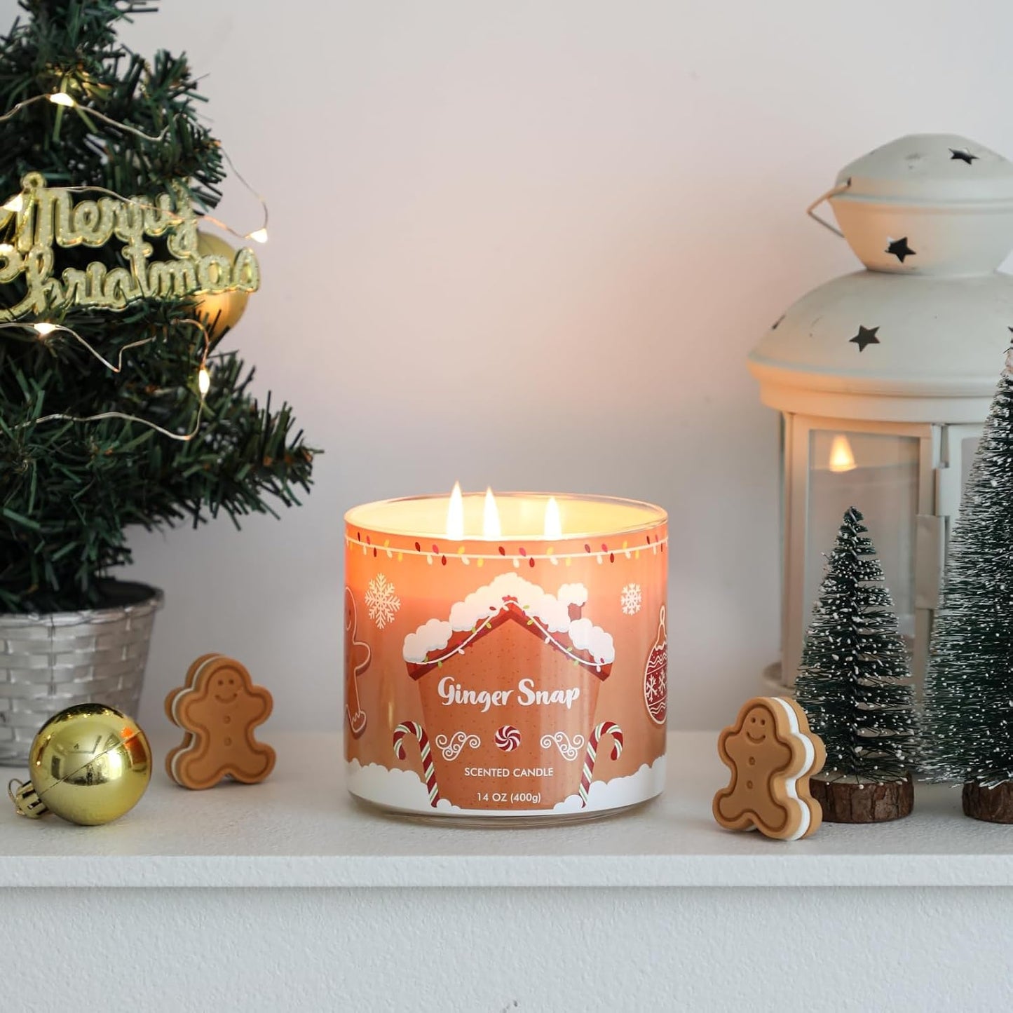 Christmas Scented Candles, Gingerbread Scented Candle, Large 3 Wicks Candle, 14 oz, Christmas Candles Gift
