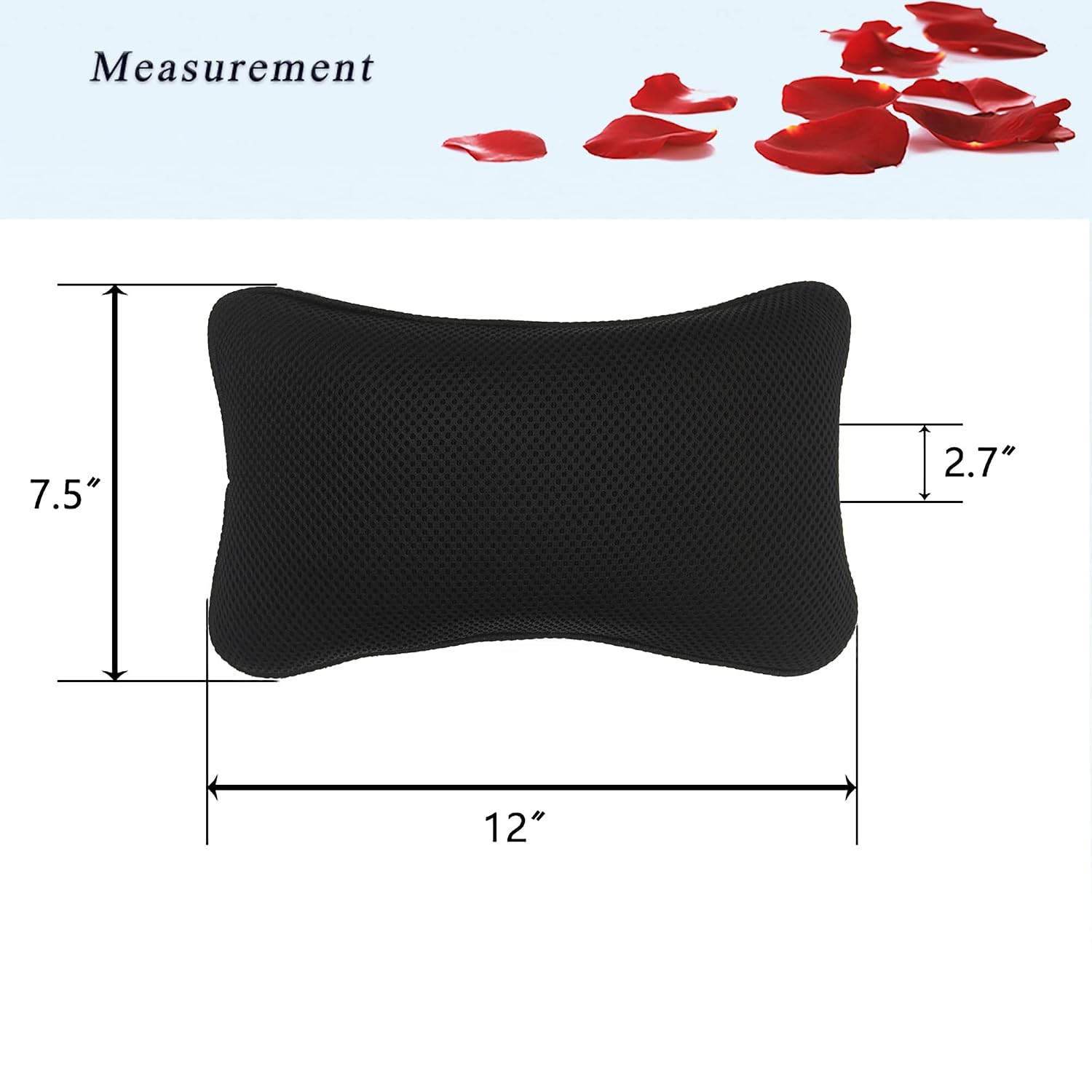 Bathtub Bath Pillow - Spa Pillow with Headrest Cushion - Hot Tub Pillow - Neck and Head Rest Support for Bath or Shower - Bath Stuff Accessories(New Black)