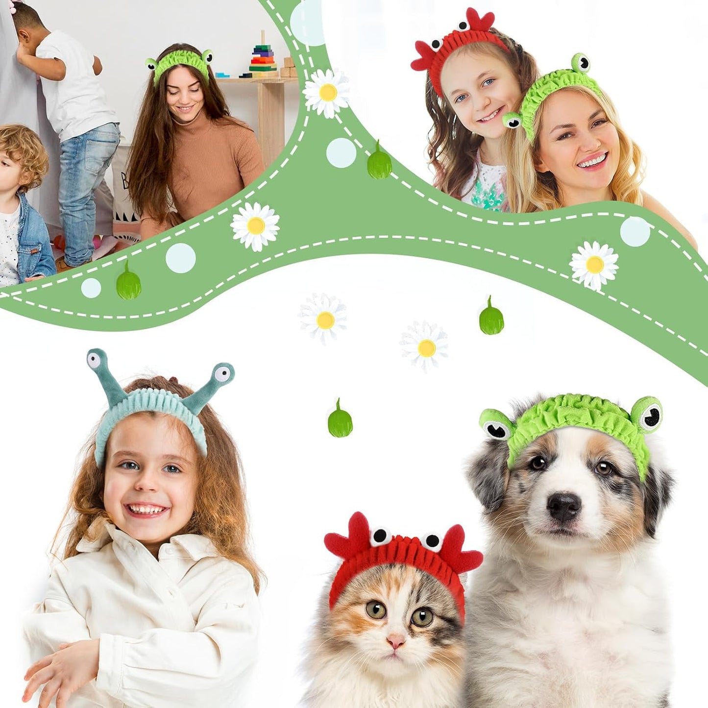 WLLHYF 3 Pack Spa Headband Face Wash Hairband Facial Makeup Head Wraps Cartoon Elastic Head Band Cute Frog Snail Crab Shower Headband Creative Hair Accessories for Beauty Skincare Sports