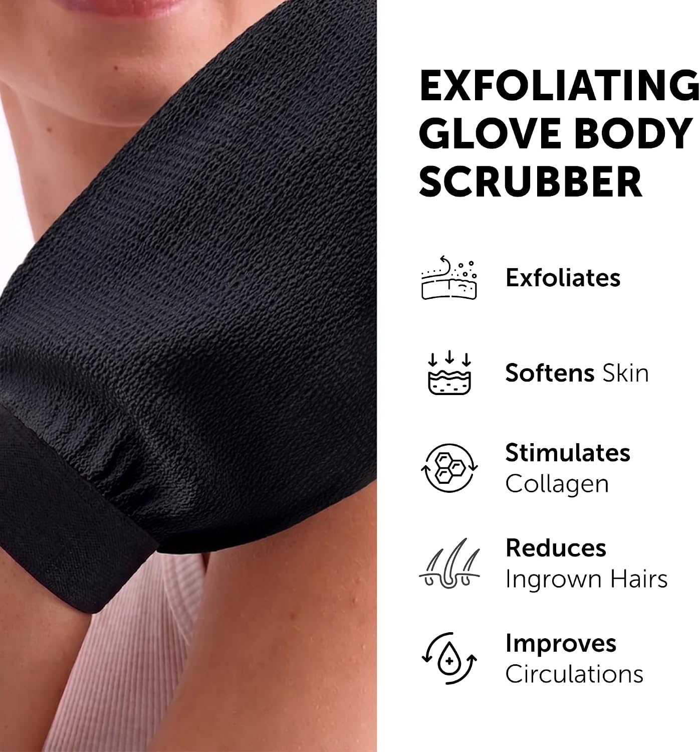 Valitic Exfoliating Glove Body Scrubber - Exfoliating Mitt Dead Skin Remover, Shower Face and Body Exfoliator - Korean Style Skin Scrubber Washcloth - Spray and Self Tan Remover, Pair Black