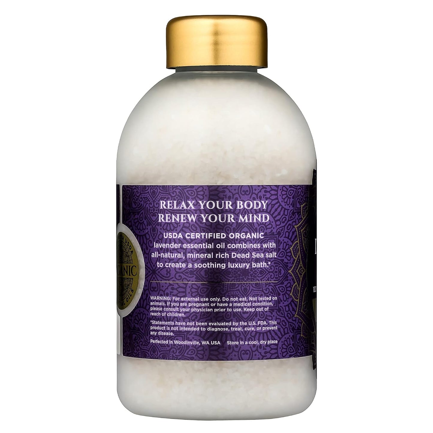 Bokek Bokek Organic Lavender Bath Salt, Dead Sea Salt Scented With Certified Organic Essential Oil, 20 Ounce Jar, White, Lavender, 20 ounces