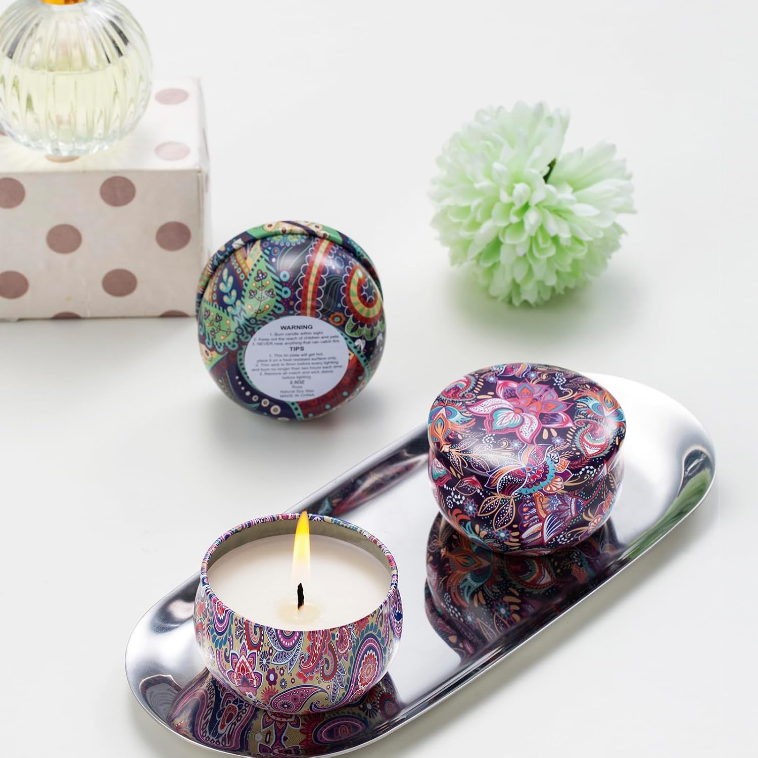 Hausware 3 Pack Scented Candles, 2.5 oz Aromatherapy Candles with Floral Scents,Soy Candles Set with 72H Burning Time,Ideal Gift for Women (Lavender+Vanilla+Rose)