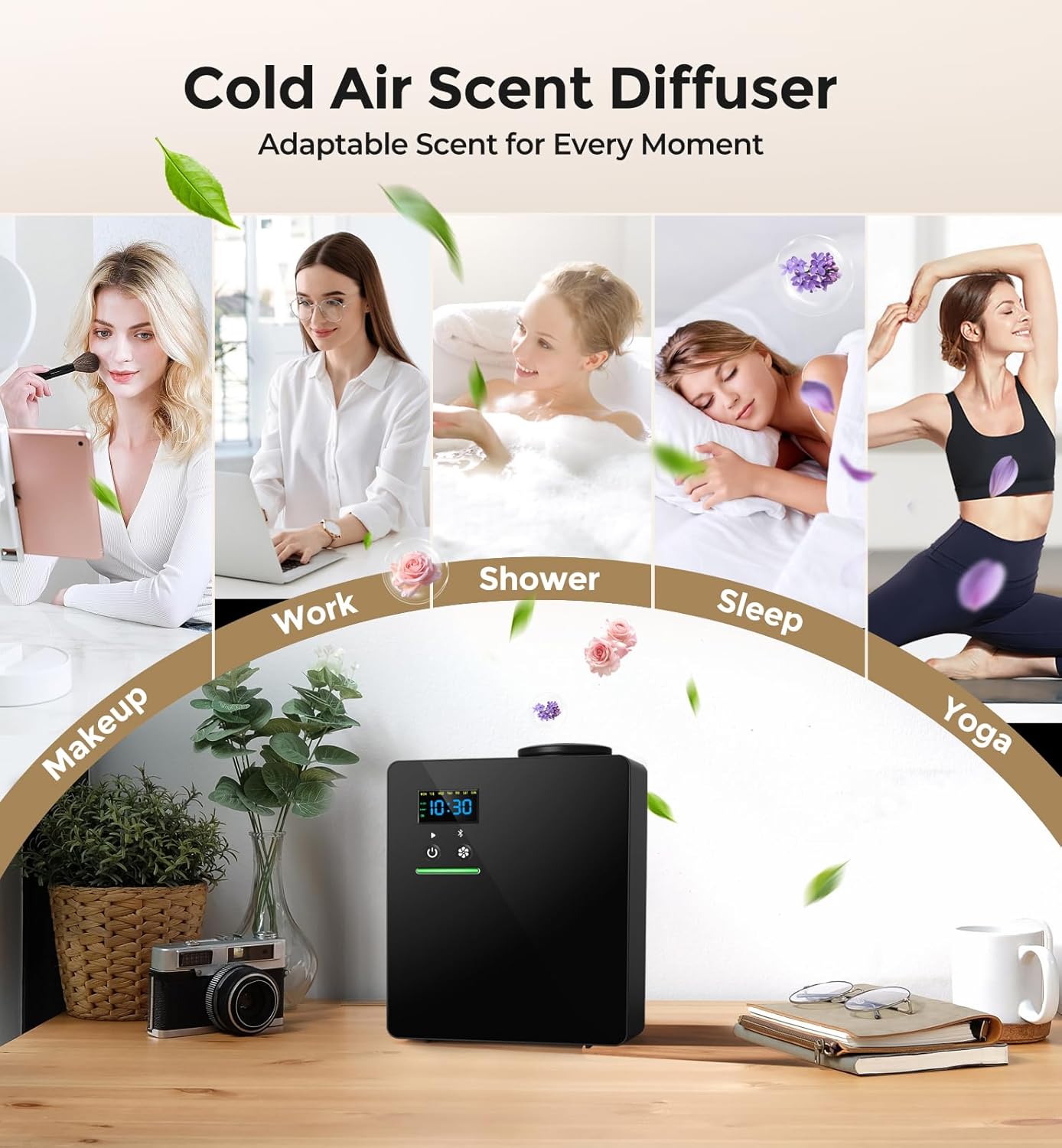 Waterless Essential Oil Diffuser 5000 Sq.Ft Coverage for Home Hotel Office, 200ml Cold Air Scent Machine for HVAC, Bluetooth App Control, Quiet No-Heat Aroma Diffuser