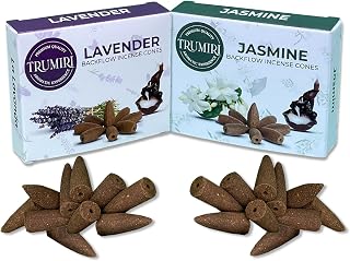 TRUMIRI Backflow Incense Cones - Combo Pack of 20 Incense Cones Waterfall - 10 Lavender + 10 Jasmine - Incense Backflow Cones - Waterfall Incense Cones - Incense Waterfall Cones