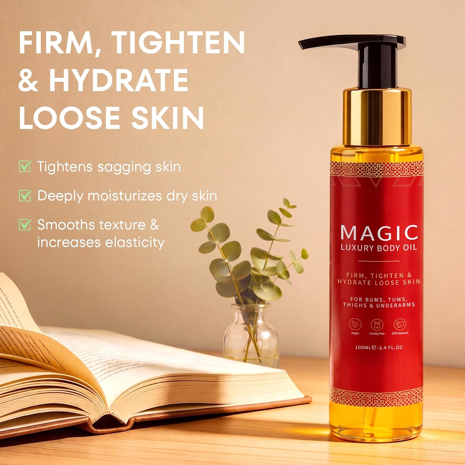 Bealions Magic Body Oil for Women: Firming Hydrating After Shower - Glowing Skin with 8 Natural Oils Almond Rosehip Jojoba - Non-Greasy Formula 3.4 Fl Oz (Cherry Red, Pack of 1)