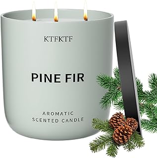 Pine Fir Scented Candle for Home - 3-Wick 14.1oz 80-Hour Long Burning, Non-Toxic Soy Wax Candles - Aromatherapy Candle for Positive & Relaxation, Crisp Woody Forest Scent for Home Decor
