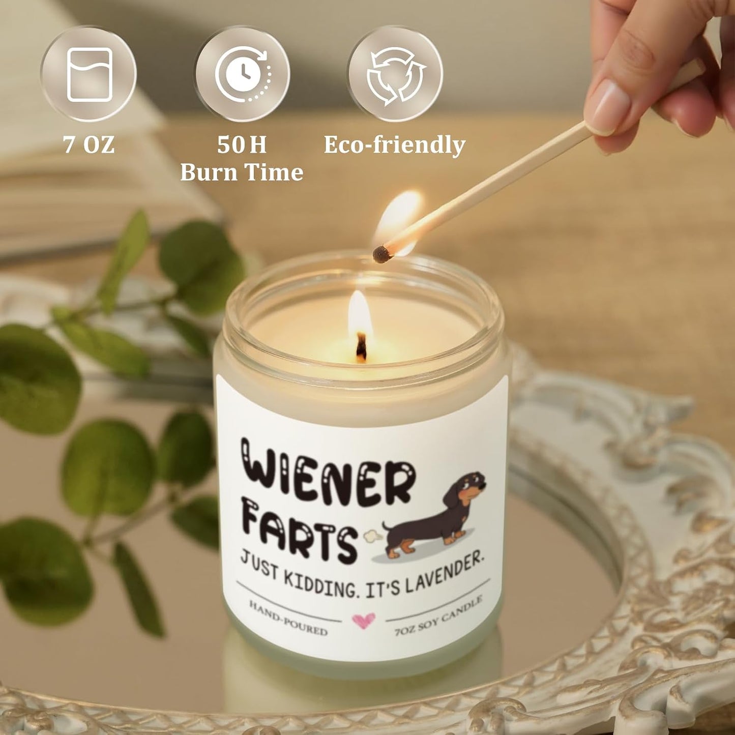 Dog Lover Gifts, Mothers Day Gifts, Christmas, Birthday Gift for Women, Mother, Dog Mom, Sister, Best Friend- Weiner Dogs Farts Candle - Lavender Scent, Hand Pour 7 OZ Soy Candle