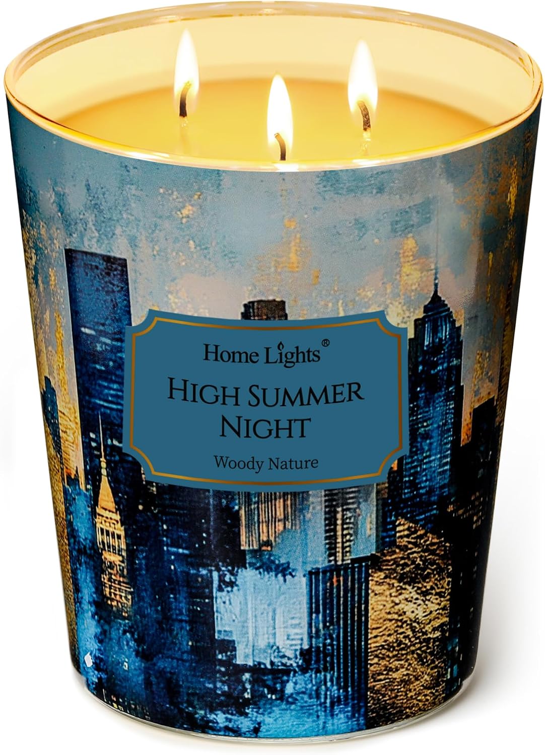 HomeLights High Summer Night Scented Candles | 34oz Soy Candles Industrial Chic 3-Wick Large Candle Jars | Ideal Candle Gifts for Events, Home Decor Stress, Relief & Relaxation