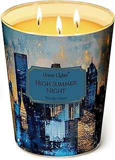 HomeLights High Summer Night Scented Candles | 34oz Soy Candles Industrial Chic 3-Wick Large Candle Jars | Ideal Candle Gifts for Events, Home Decor Stress, Relief & Relaxation