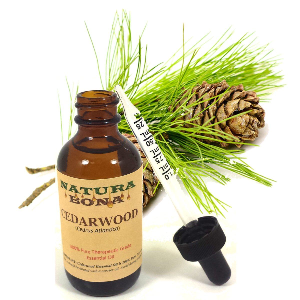 Pure Cedarwood Essential Oil 2 OZ / 60 ML in Amber Glass Graduated Dropper Bottle. Premium Therapeutic Grade Texas Cedarwood Oil. Use in Diffuser, Aromatherapy.