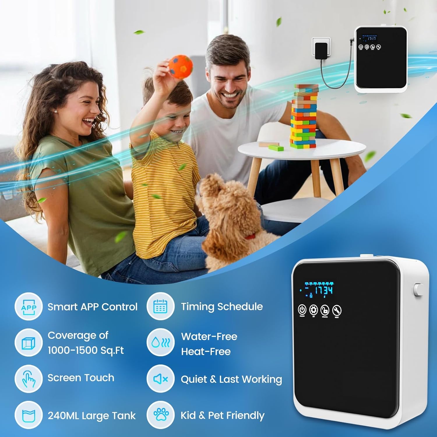 Waterless Essential Oil Diffuser,Hotel Home Aromatherapy Scent Diffuser with APP Control & Touch Screen,Auto Timer,250ml,Cover 1500 sq.ft|Whole House,Large Room Air Freshener for Home,Father's Day