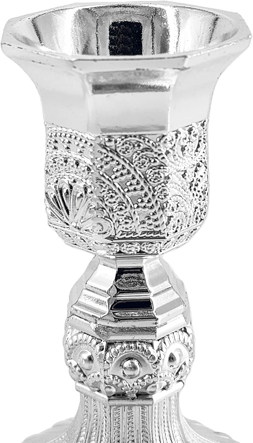 The Dreidel Company Shabbat Candlesticks Candle Holders Silver Plated, 2 Candlesticks Set Style 2