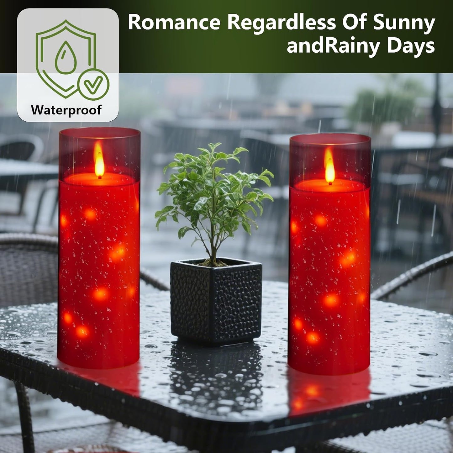 kakoya 11" x 4" Large Outdoor Waterproof Flameless LED Candles with Remote and Timer,Acrylic Pillar Candles Battery Operated with Embedded Star String for Porch,Patio,Outdoor Decor,Set of 2(Red)