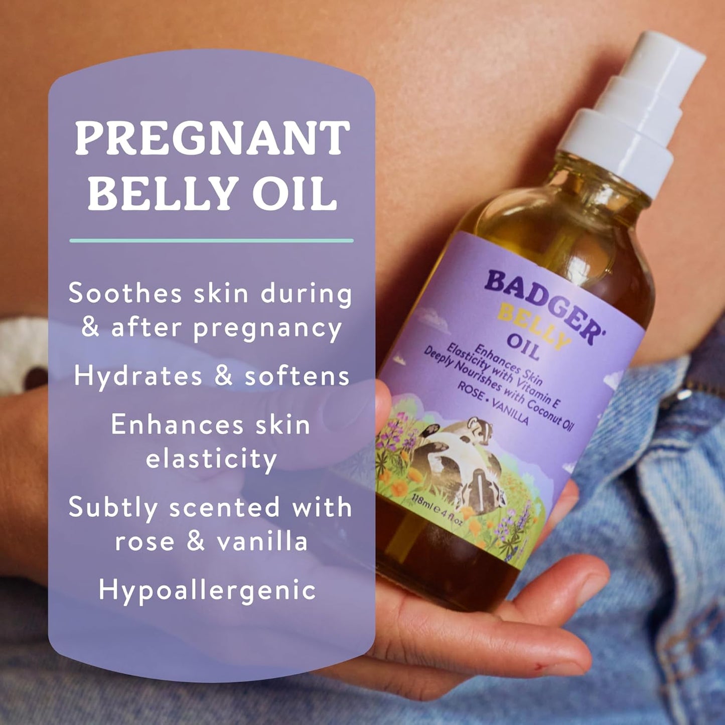 Badger Organic Pregnant Belly Oil - Jojoba & Coconut - 4 oz.