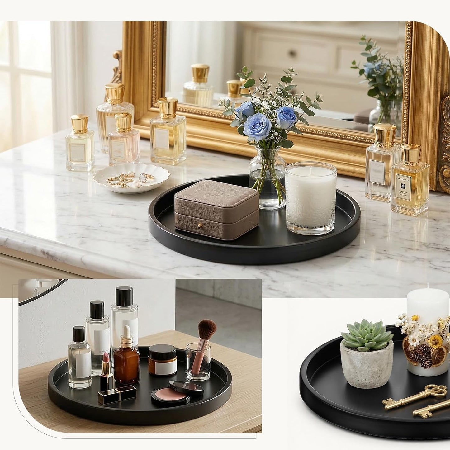 Round Black Metal Candlestick Tray, Round Decorative Tray, Candle Holder Trays for Wedding Table, Dinning Table Decorations Candle Holder Plate Black Rounds Decorative Serving Tray(11.4 inches)