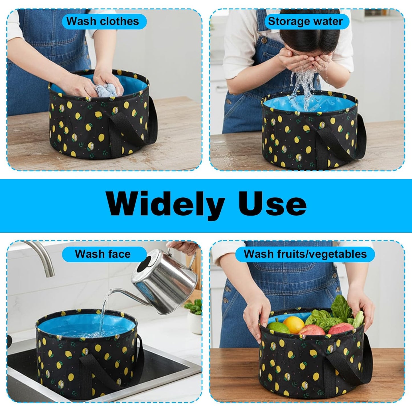 Foldable Bucket for Soaking Feet - Portable Foot Bath Tub Spa Basin for Travel, Home Pedicure & Outdoor Camping (Black)