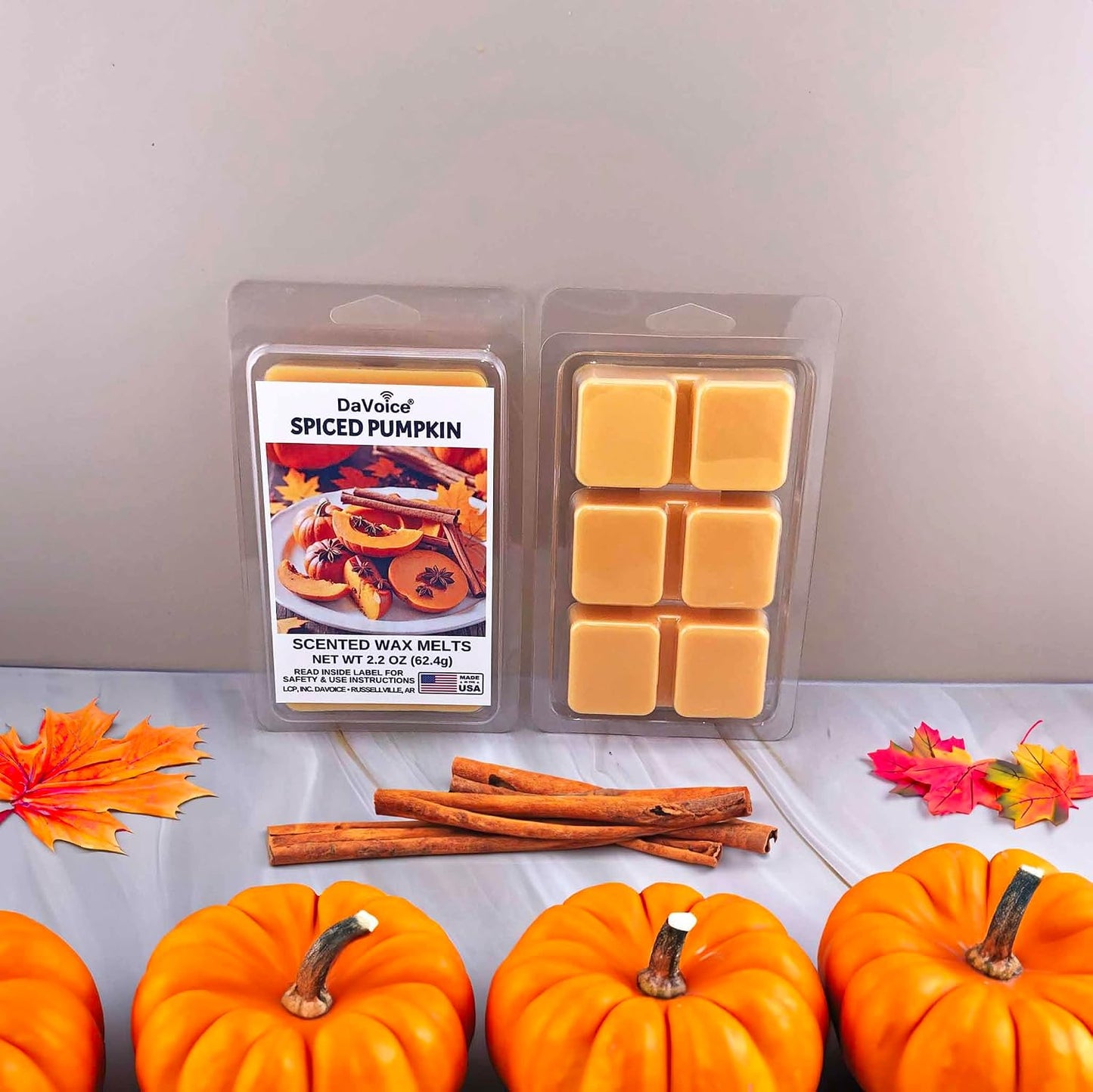 DaVoice Fall Wax Melts Wax Cubes Soy Wax Blend Melt - Spiced Pumpkin Wax Melts Fall Scents Long Lasting - Fall Scented Wax Melts (Pumpkin Spice Scent, 2.2 oz, 6 Cubes)