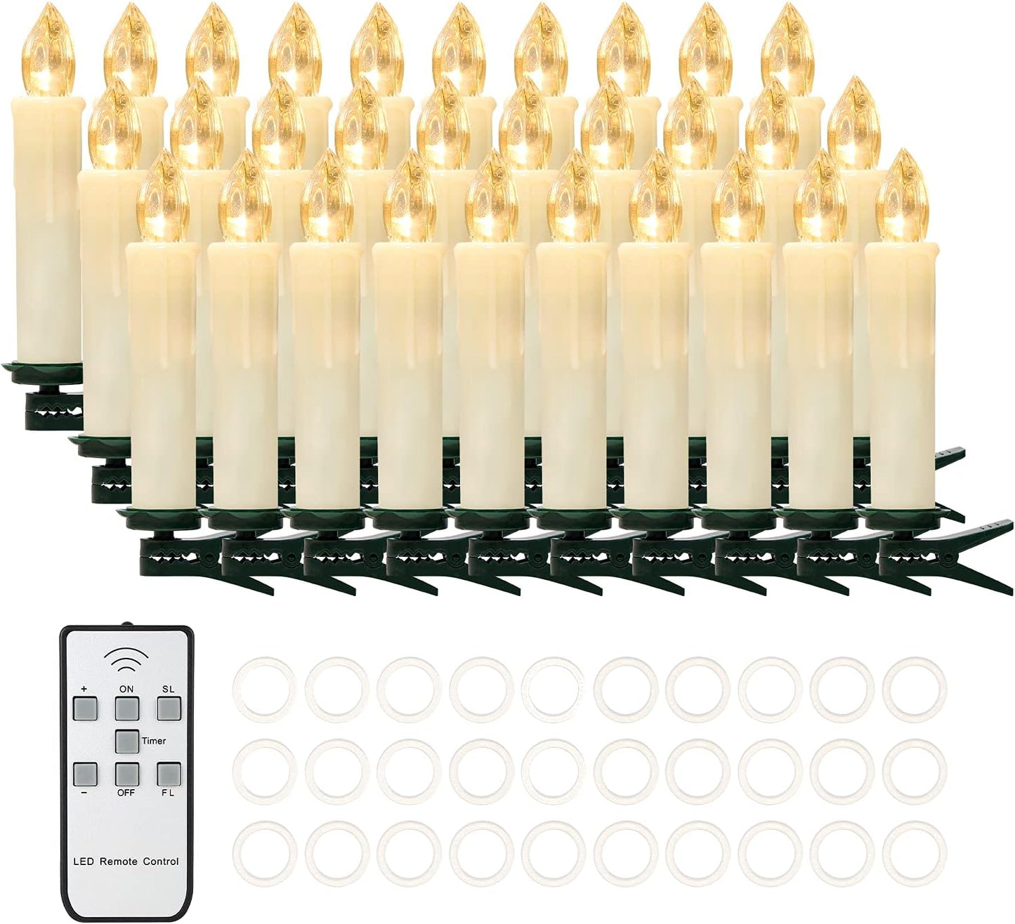 Daord 30 PCS Flameless LED Taper Candles Battery Operated Christmas Tree Candle Lights Electric Fake Candles with Remote Timer Perfect for Holiday Home Garden Wedding Parties Decor (30 PCS,Ivory)