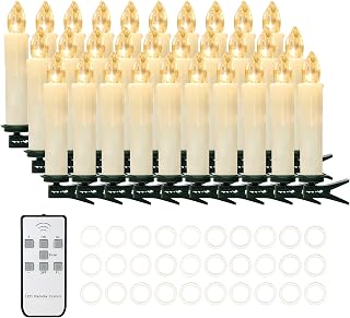 Daord 30 PCS Flameless LED Taper Candles Battery Operated Christmas Tree Candle Lights Electric Fake Candles with Remote Timer Perfect for Holiday Home Garden Wedding Parties Decor (30 PCS,Ivory)