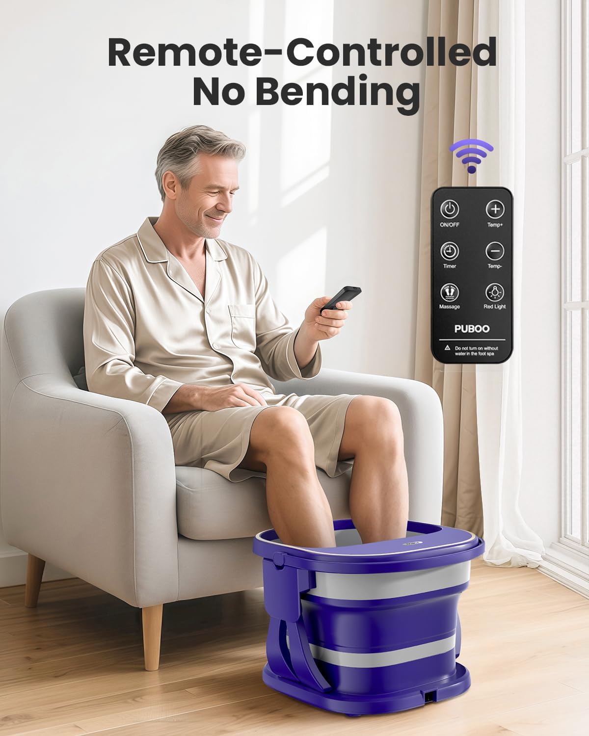 Puboo Collapsible Foot Spa Bath Massager with Heat, 95-115°F Precise Temp Control, Motorized Massage Rollers, Heated Foot Bath Soak Tub, Fits up to US Men’s Size 11 / Women’s Size 12.5