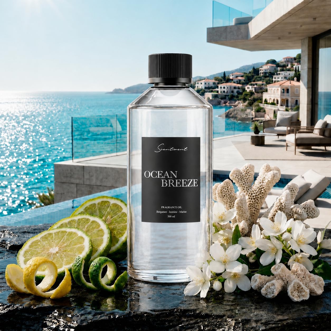 Scentiment Ocean Breeze Diffuser Oil - Premium Hotel Scent with Notes of Bergamot, Lemon, Jasmine with Marine & Amber Home Scent, Hotel Fragrance Oil Diffuser Refill - 16.91 fl oz (500 mL)